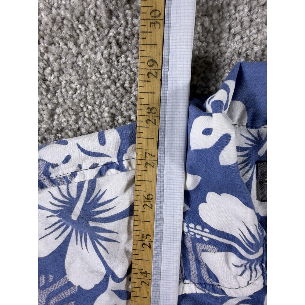 Point Zero Mens Hawaiian Shirt XL Blue Floral Hibiscus Short Sleeve Cotton - Picture 6 of 7